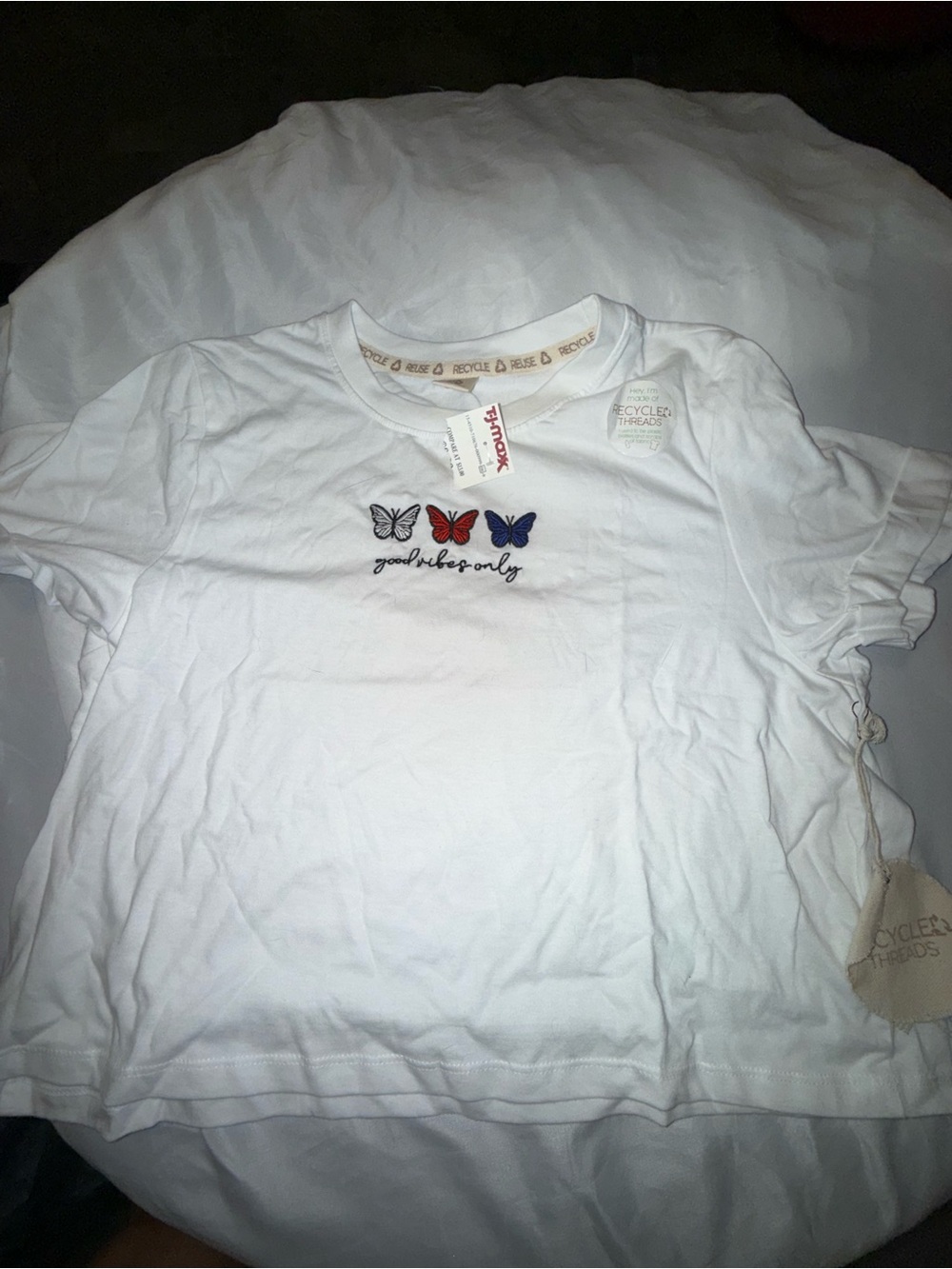 Women’s White Butterfly Graphic Tee - Good Vibes Only-medium- nwt
